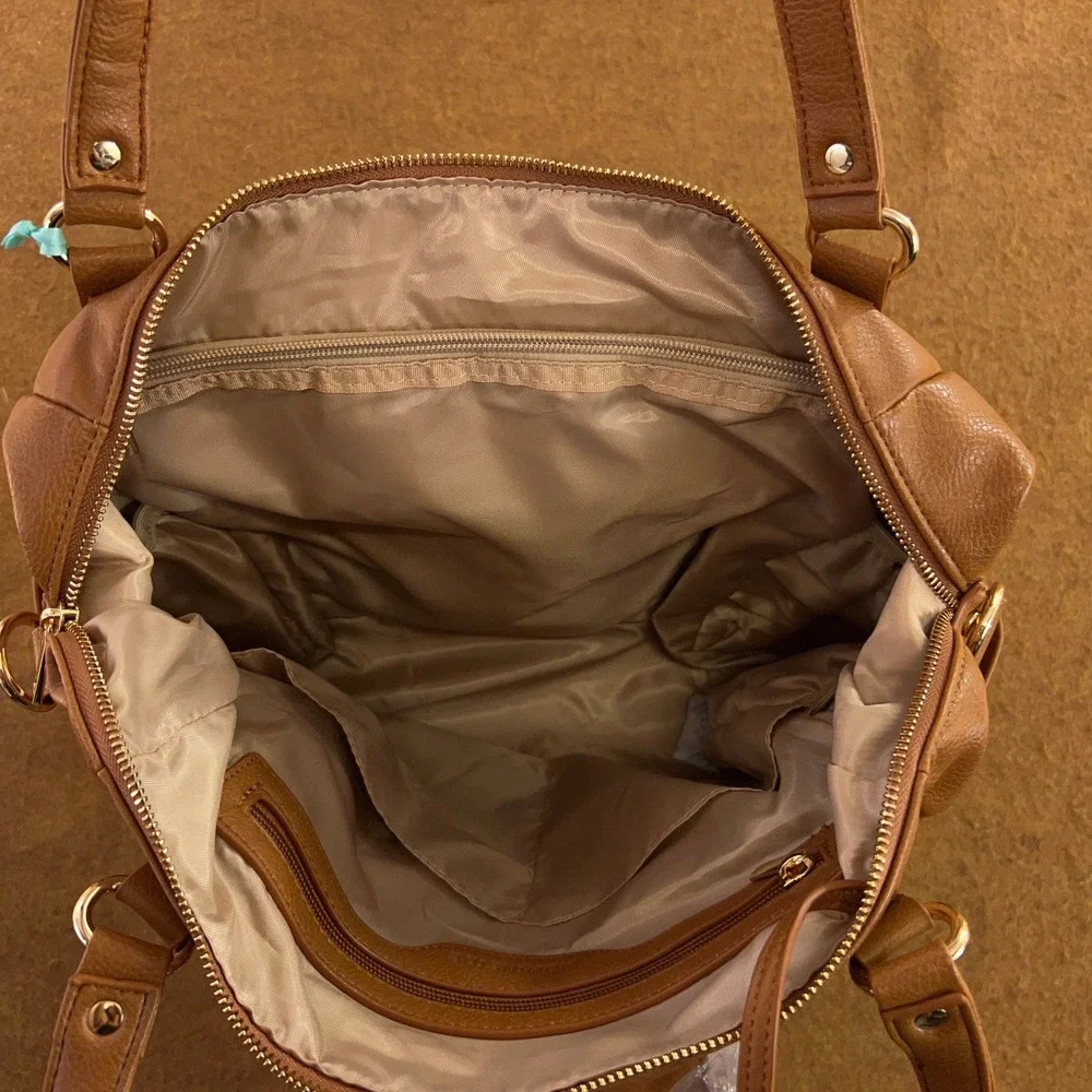 MOMINSIDE Women OS Brown Vegan Leather Convertible Diaper Bag Backpack Tote NWT